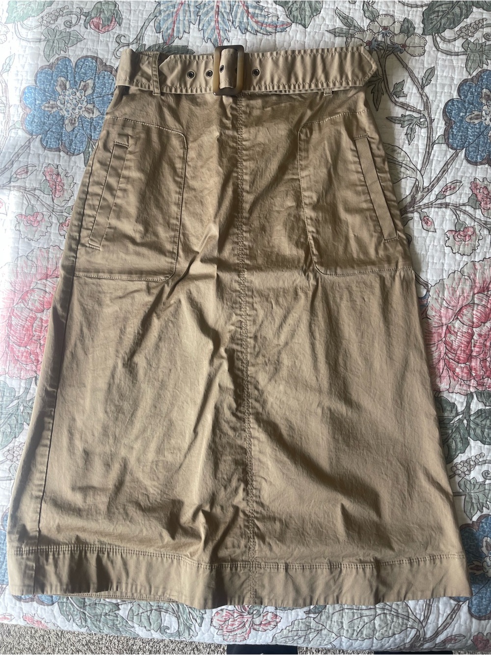 INC International Concepts Tan High-Waist Belted Midi Skirt